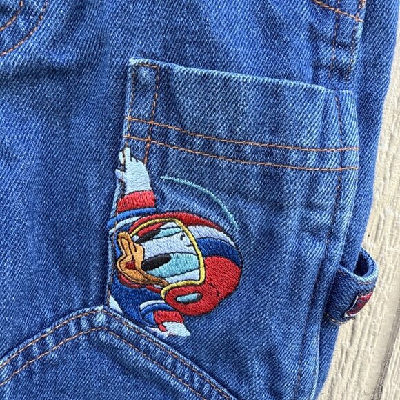 VTG Disney Babies Mickey Mouse Donald Duck Football Overalls Size 6/9 Months - Picture 3 of 8